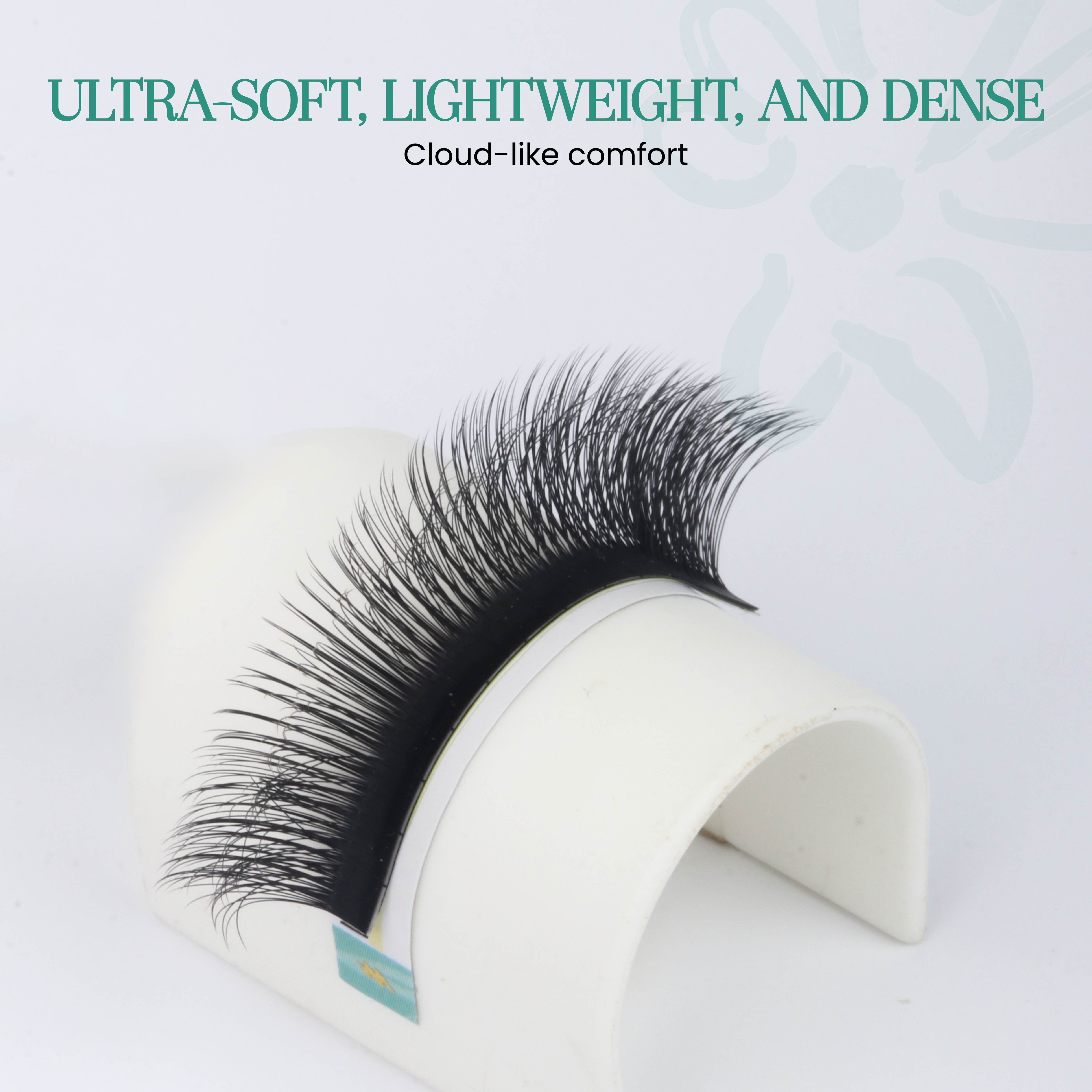 Close-up of Camellia Lash fan showing 3D self-layering technology and light-glued base