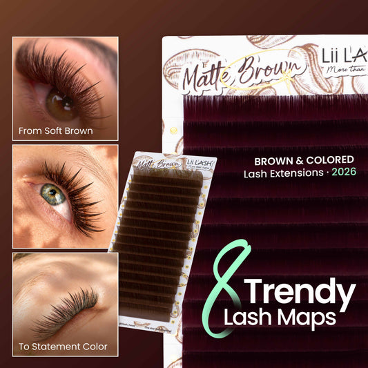 8 trendy lash map ideas for 2026 featuring brown lash extensions and colorful lash styling inspiration